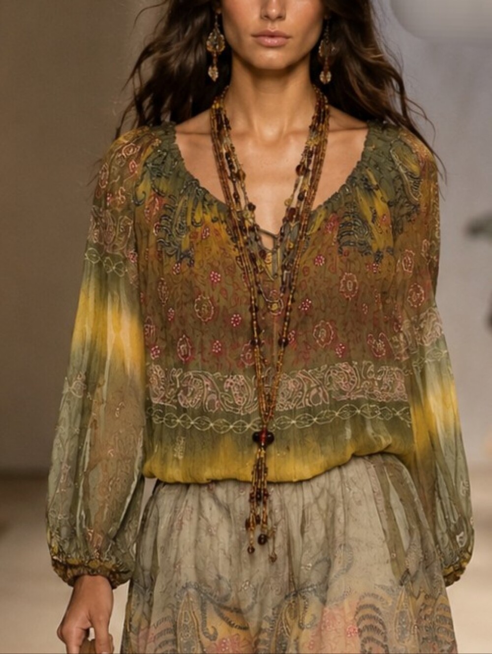 Amber Glass Bead TASSEL Necklace